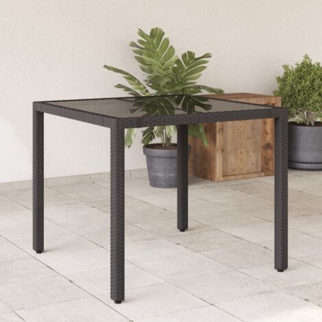Table de jardin dessus en verre Noir 90x90x75 cm Résine tressée vidaXL