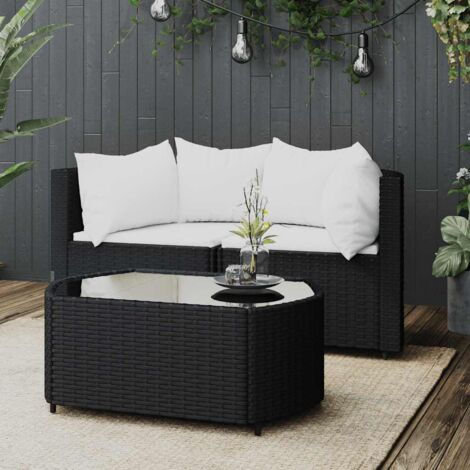 Salon de jardin 3 pcs avec coussins Noir Résine tressée vidaXL (1/5)