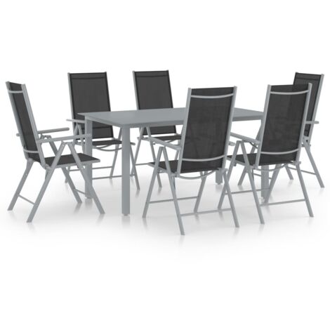 vidaXL Ensemble à manger de jardin 7 pcs aluminium argenté et noir (1/5)