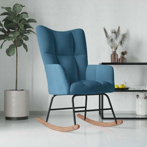 Vidaxl – Chaise à bascule en velours bleu – Fauteuil relax avec mousse rembourrée – Cadre en acier et bois d'hévéa – Dimensions 61x78x98 cm