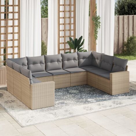 vidaXL Salon de jardin avec coussins 9 pcs beige résine tressée (1/3)