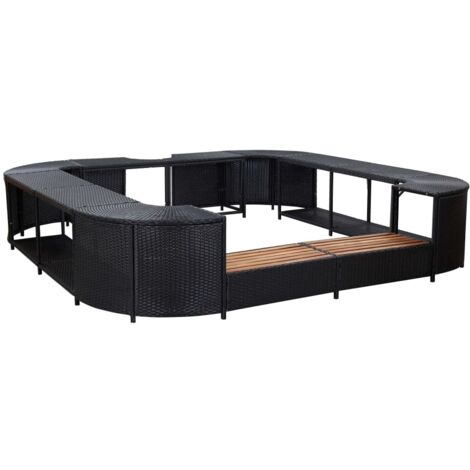 Vidaxl – Cadre de spa carré noir 268x268x55 cm – Résine tressée résistante à l'eau – Acier enduit de poudre – Marches en bois d'acacia massif
