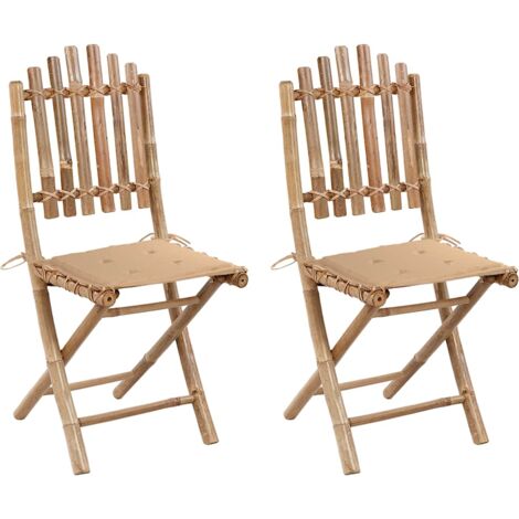 vidaXL Chaises pliables de jardin lot de 2 avec coussins Bambou (1/5)
