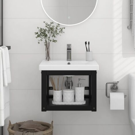 vidaXL Cadre de lavabo de salle de bain mural Noir 40x38x31 cm Fer (1/5)