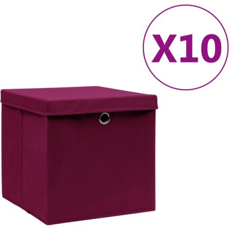 Boîtes de rangement et couvercles 10 pcs 28x28x28cm Rouge foncé vidaXL