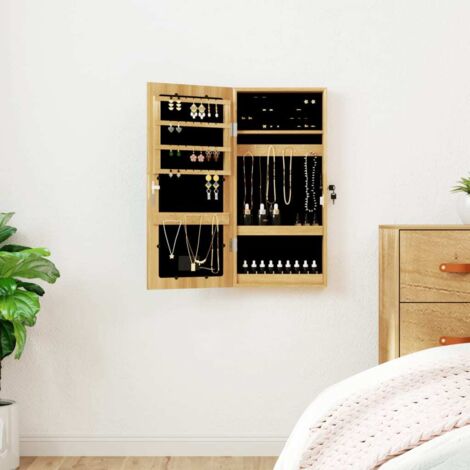 Vidaxl – Armoire à bijoux murale avec miroir et éclairage LED – Bois d'ingénierie – Dimensions 31,5 x 9 x 67 cm – Design verrouillable
