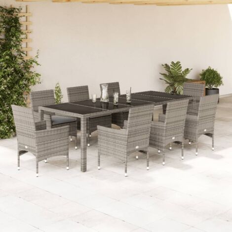 vidaXL Ensemble à manger de jardin et coussins 9 pcs gris rotin verre (1/5)