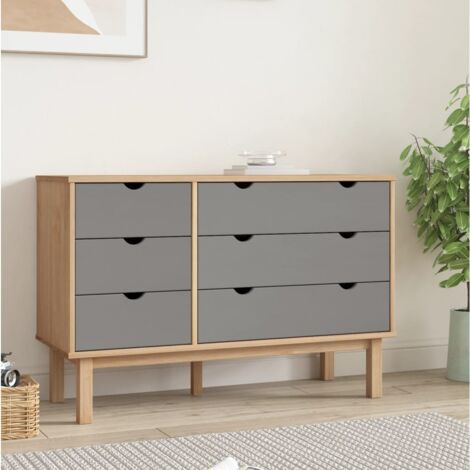 Vidaxl – Commode enfant OTTA marron et gris 111x43x73,5 cm – Bois de pin massif – 6 tiroirs – Installation flexible