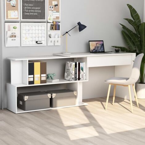 Vidaxl – Bureau d'angle blanc 200x50x76 cm – Aggloméré rotatif avec compartiments ouverts – Pour espaces de travail et d'étude