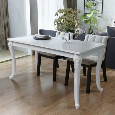Vidaxl – Table de salle à manger rectangulaire 116x66x76 cm – FDM blanc brillant – 4 places – Pieds en plastique léger – Assemblage facile