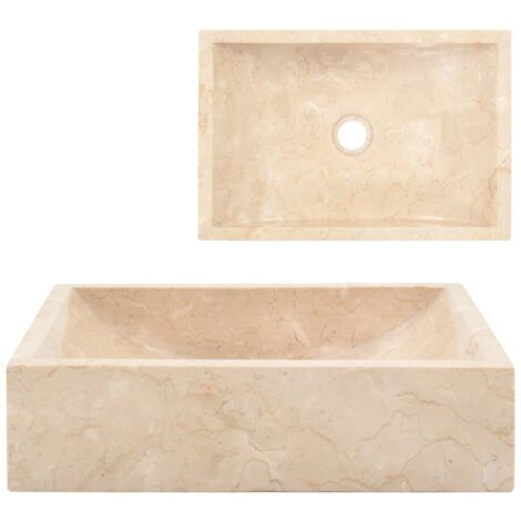 Vidaxl – Lavabo marbre crème brillant 45x30x12 cm – Lave mains à poser – Diamètre trou de vidange 4,5 cm – Facile à nettoyer