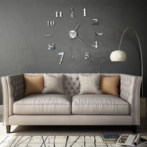 Vidaxl – Horloge murale 3D argentée haute brillance 100 cm – EAV – Aiguille heures 23,5 cm – Aiguille minutes 31,5 cm – Installation facile