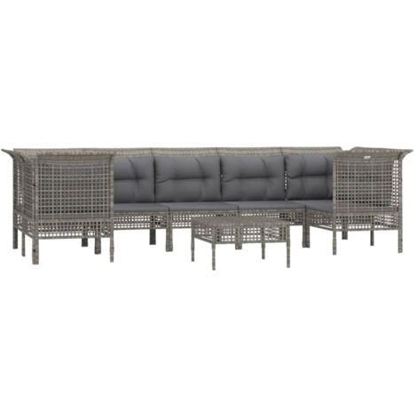 vidaXL Salon de jardin 8 pcs avec coussins Gris Résine tressée (1/5)