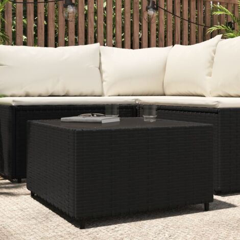Vidaxl – Table basse de jardin carrée 50x50x30 cm – Résine tressée résistante aux intempéries – Verre trempé – Cadre acier robuste