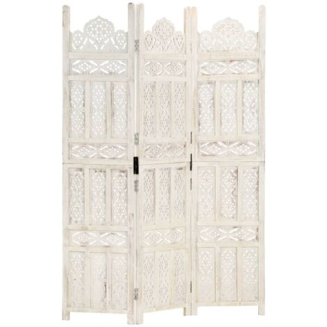 Cloison de séparation 3 panneaux Blanc 120x165 cm Bois manguier vidaXL