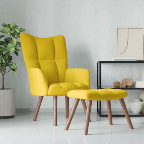 Vidaxl – Fauteuil relax jaune moutarde en velours – Repose-pied inclus – Mousse épaisse capitonnée – Cadre en acier et pieds en bois d'hévéa