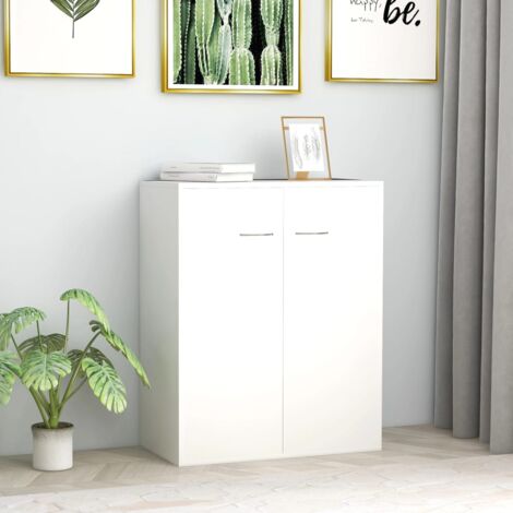 Vidaxl – Buffet blanc 60x30x75 cm en aggloméré – 2 portes – Meuble de rangement minimaliste pour salon ou bureau – Facile à nettoyer