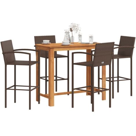 vidaXL Ensemble de bar de jardin 5 pcs marron bois massif acacia rotin (1/5)