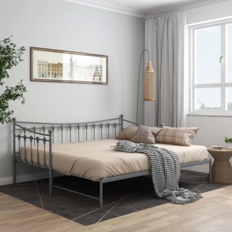 Vidaxl – Cadre de lit gigogne extensible 90x200cm – Métal gris robuste – Pour petits espaces – Assemblage requis