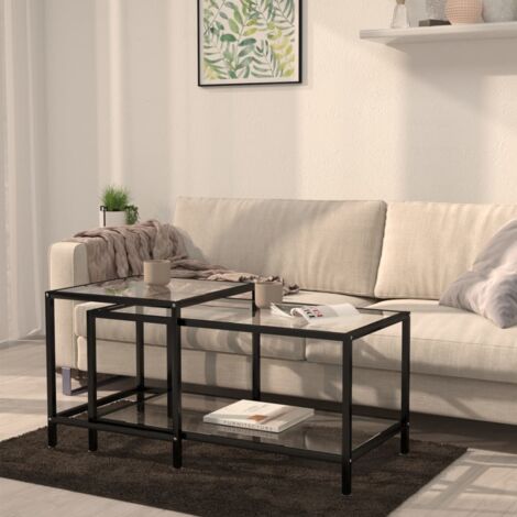 Vidaxl – Tables à thé 2 pcs en verre trempé – Style industriel – Tables basses empilables – Faciles à nettoyer – Pour décoration intérieure (1/6)