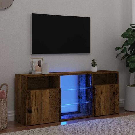 Vidaxl – Meuble TV avec lumières LED – Bois d'ingénierie – 120x30x50 cm – Résistant à l'humidité – Grand espace de rangement