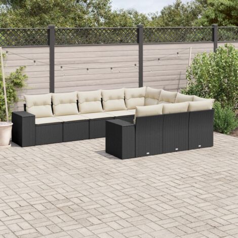 vidaXL Salon de jardin 10 pcs avec coussins noir résine tressée (1/3)