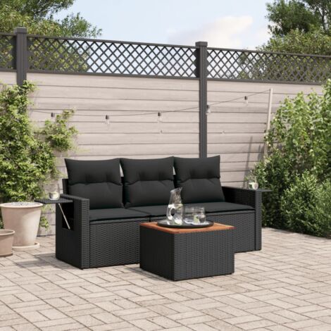 vidaXL Salon de jardin 4 pcs avec coussins noir résine tressée (1/3)