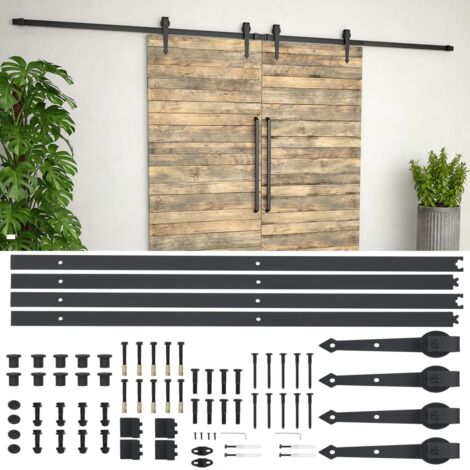 Vidaxl – Kit de garniture de porte coulissante 2x183 cm – Acier noir – Roulettes silencieuses – Butoirs inclus – Pour espaces intérieurs