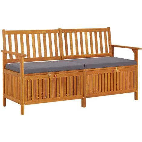 vidaXL Banc de rangement avec coussin 148 cm Bois d'acacia solide
