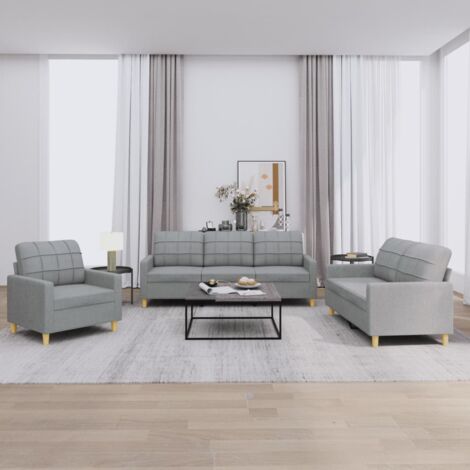 Vidaxl – Ensemble de canapés 3 pcs avec 6 coussins – Tissu polyester gris clair – Canapé à 2 places et canapé à 3 places – Montage requis