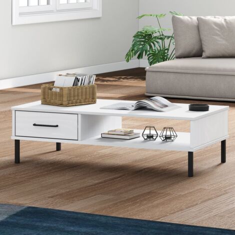 vidaXL Table basse avec pieds en métal Blanc Bois pin massif OSLO (1/5)
