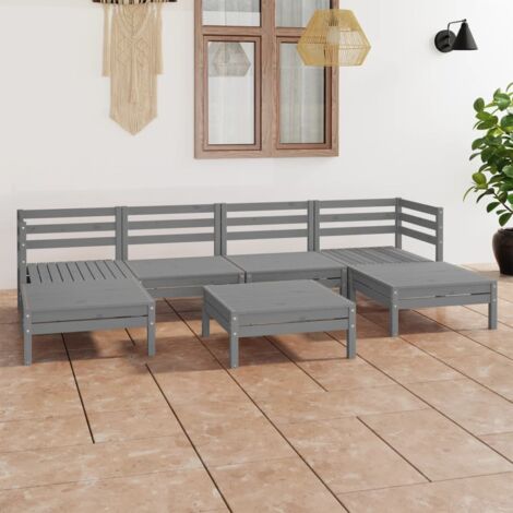 Salon de jardin 7 pcs Gris Bois de pin massif vidaXL (1/5)