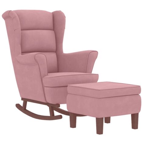 vidaXL Chaise à bascule avec pieds en bois et tabouret Rose Velours (1/5)