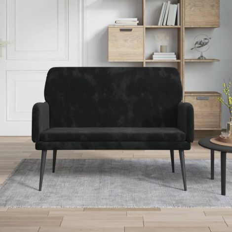 Vidaxl – Banc noir en velours 108x79x79 cm – Cadre métal robuste – Assise profonde et confortable – Dossier rembourré incliné