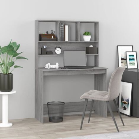 Vidaxl – Bureau droit avec étagères sonoma gris 102x45x148cm – Bois d'ingénierie – Design compact pour petits espaces – Montage facile