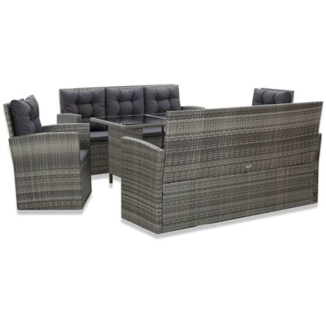 Vidaxl – Ensemble à manger d'extérieur 5 places en résine tressée – 2 canapés 3 places et 2 simples – table 120x70cm – coussins épais gris foncé