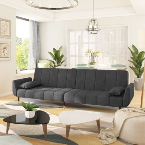 Vidaxl – Canapé-lit convertible 2 places – Dossier réglable – Tissu velours gris foncé – Inclus 2 oreillers – Charge max 110 kg par siège (1/5)