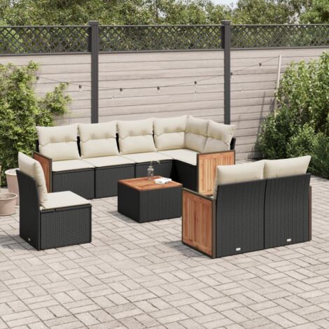 vidaXL Salon de jardin 9 pcs avec coussins noir résine tressée (1/3)
