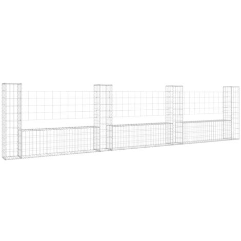 vidaXL Panier de gabion en forme de U avec 4 poteaux Fer 380x20x100 cm