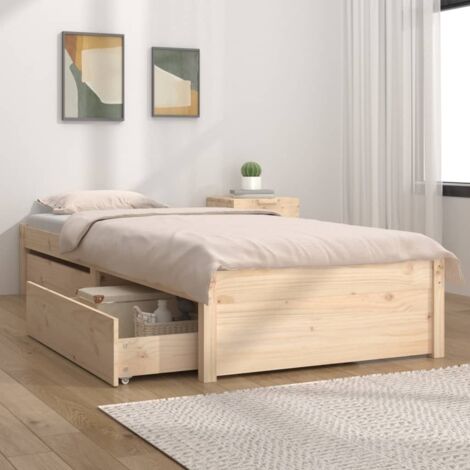 Vidaxl – Cadre de lit adulte 75x190 cm avec tiroirs – Bois de pin massif – Lattes robustes pour maintien du matelas – Rangement intégré (1/5)