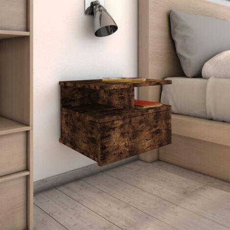 Vidaxl – Table de chevet flottante chêne fumé 40x31x27cm – Bois d'ingénierie – Montage mural – 1 tiroir et compartiments ouverts