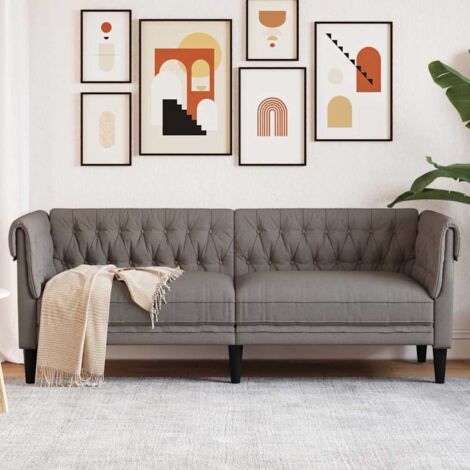 Canapé Chesterfield 3 places taupe tissu vidaXL924804