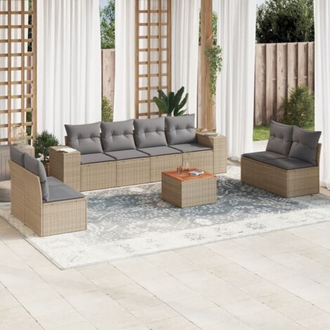 vidaXL Salon de jardin avec coussins 9 pcs beige résine tressée (1/3)