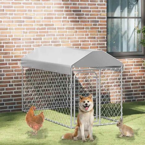 Vidaxl – Chenil d'extérieur avec toit en polyéthylène – Dimensions 200x100x125 cm – Acier galvanisé pour durabilité – Système de verrouillage à loquet