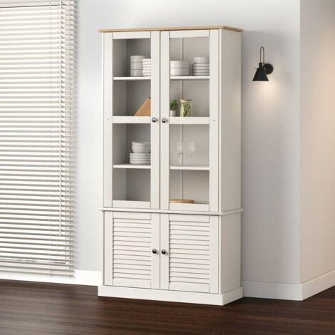 Vidaxl – Vitrine en bois massif de pin 85x35x170 cm – Étagères en verre – Boutons en métal – Charme rustique pour intérieur