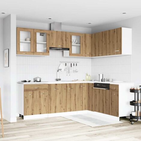 Vidaxl – Ensemble d'armoires de cuisine 11 pcs – Chêne artisanal – Bois d'ingénierie et verre – Dimensions variées pour optimisation espace