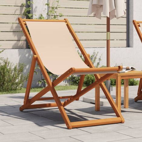 Chaise pliable de plage beige bois massif d'eucalyptus et tissu vidaXL