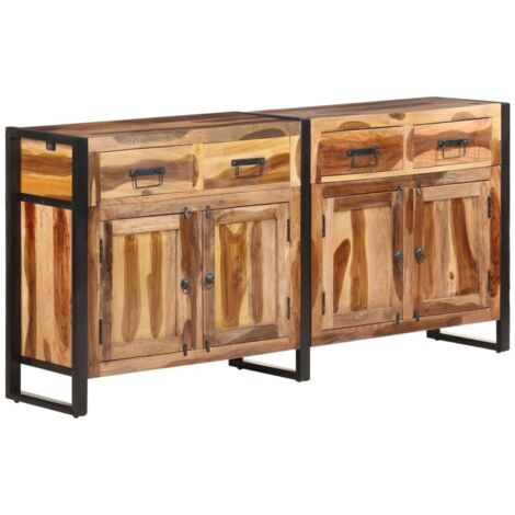 Vidaxl – Buffet en bois d'acacia massif 172x35x80 cm – Finition miel – 2 compartiments avec portes et 4 tiroirs – Cadre en acier enduit de poudre