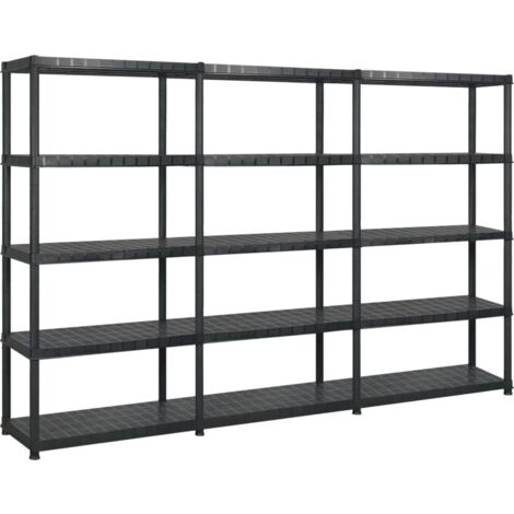 Vidaxl – Étagère de rangement 5 niveaux noir 255x40x185 cm – Plastique robuste – Charge max 30 kg par niveau – Design compact pour optimisation d'espace