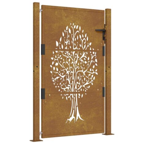 Vidaxl – Portail de jardin en acier corten 105 x 130 cm – Anti-corrosif – Motif arbre – Système verrouillable avec 3 clés